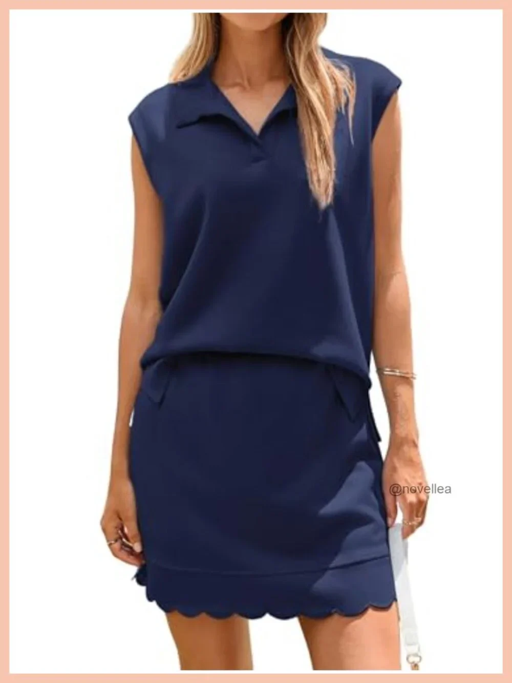 Women's 2 Piece Skirt Set V Neck Sleeveless Skort with Pocket Summer Casual